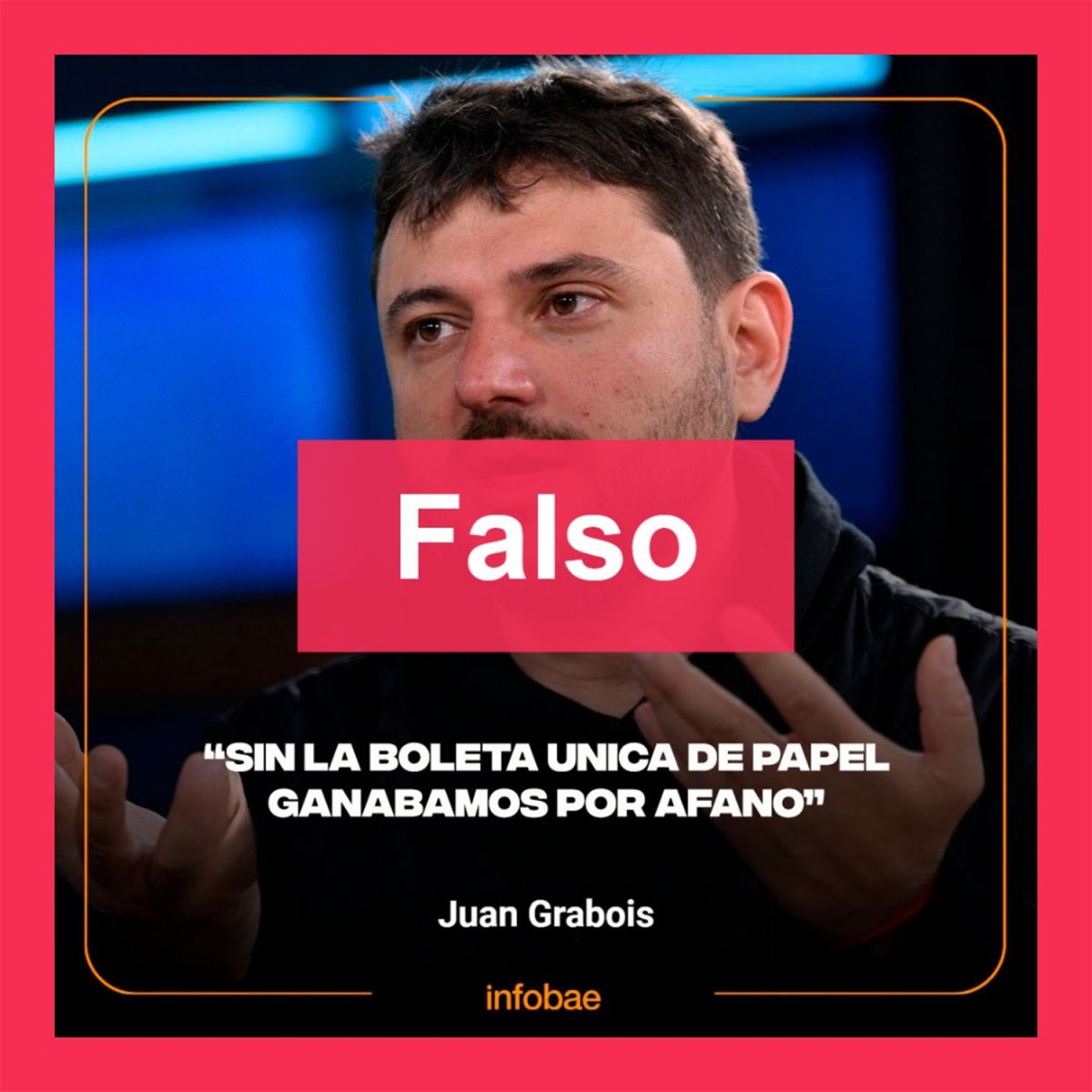 Es falsa una supuesta placa con una frase de Juan Grabois sobre la Boleta Única de Papel