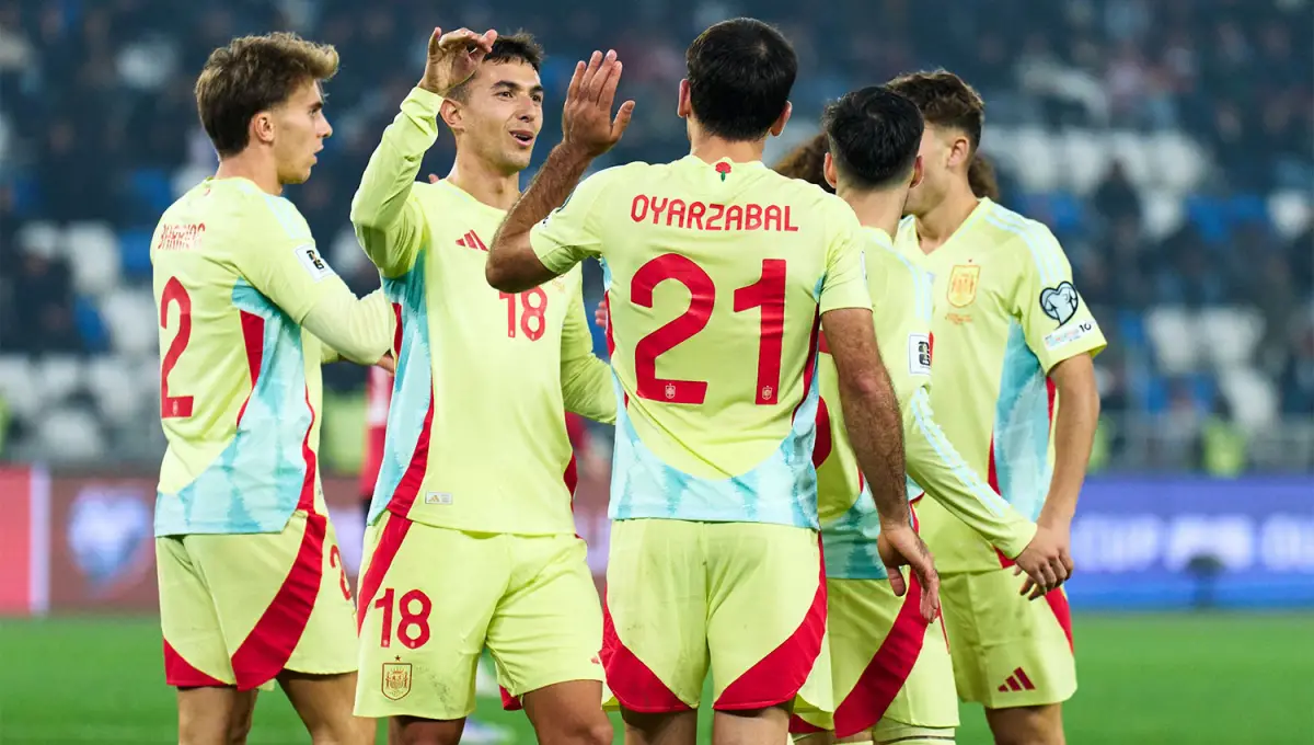 PUNTAJE IDEAL. España acumula cinco victorias consecutivas en las Eliminatorias Europeas y la última fue por 4-0, como visitante de Georga. 