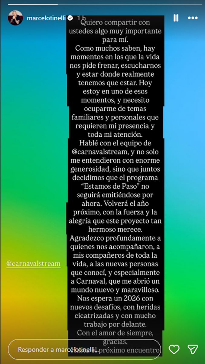 La publicación de Tinelli en Instagram.