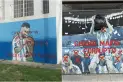 Aparecieron murales de Messi y Dibu Martínez vandalizados con frases contra Chiqui Tapia