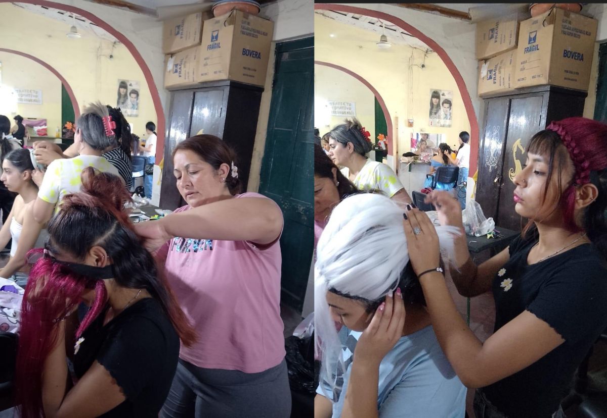 TRABAJO ARTESANAL. Las estudiantes confeccionaron postizos y estructuras capilares con canecalón para recrear la estética oriental.