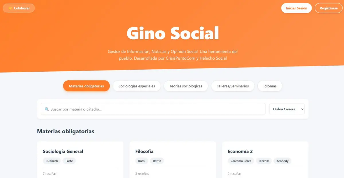 PLATAFORMA UNIVERSITARIA. Gino Social centraliza reseñas de cátedras de Sociología UBA.