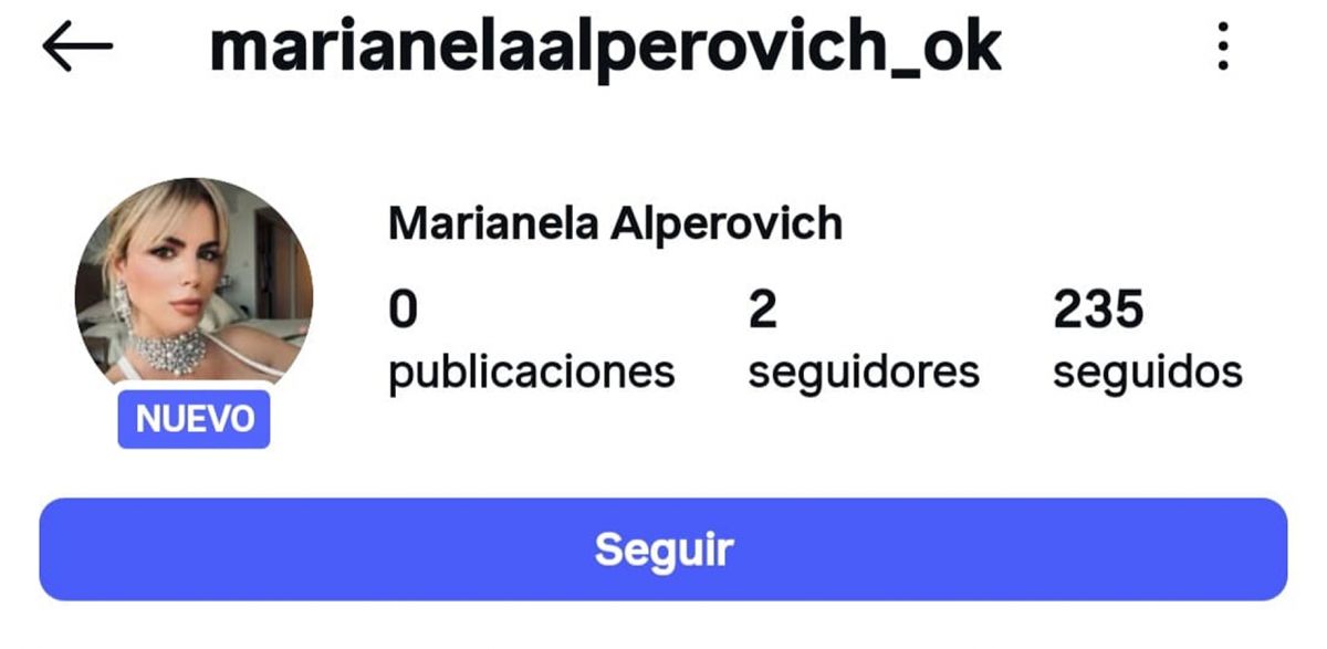 Este sería el nuevo perfil de Marianela Mirra en Instagram