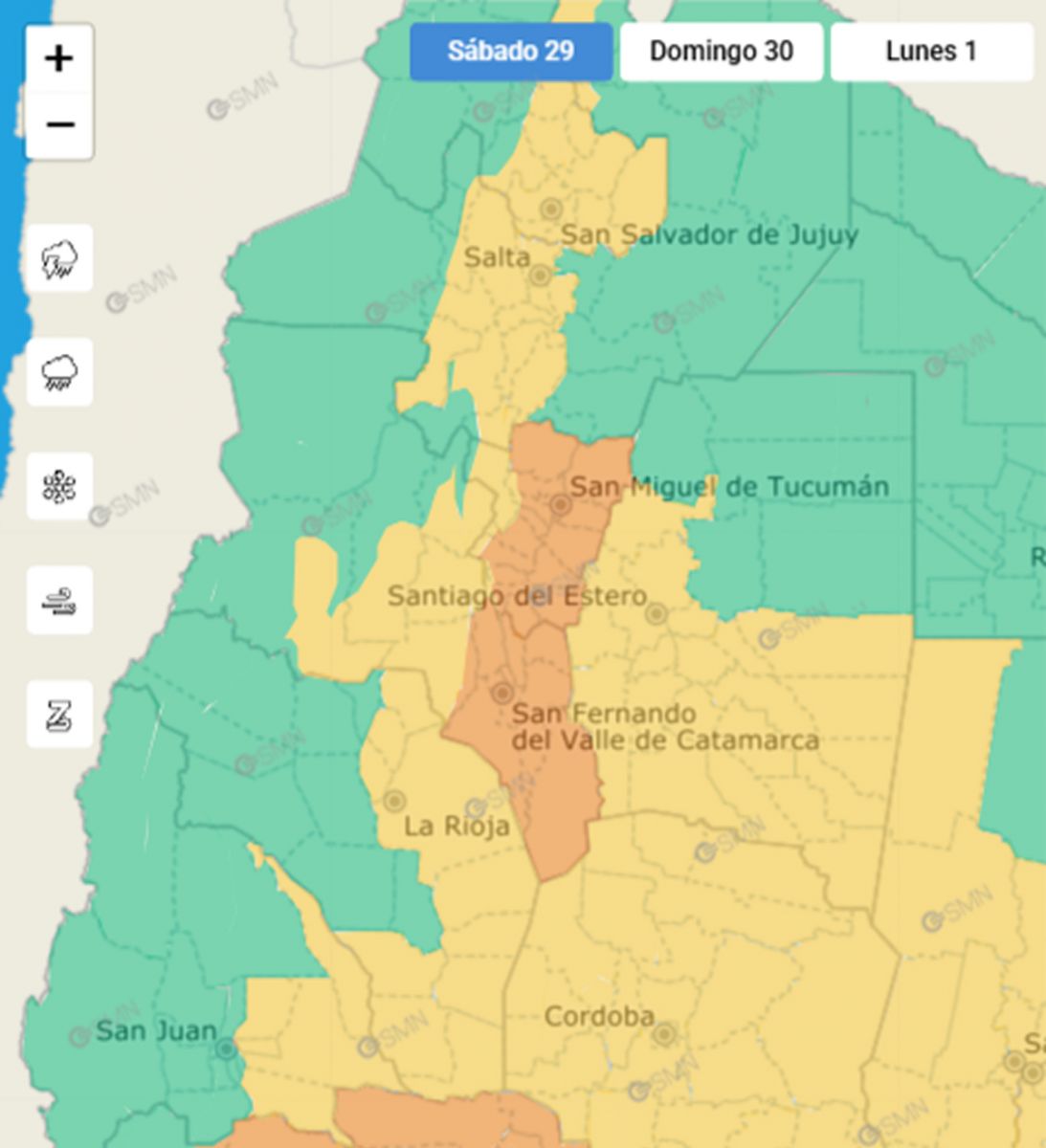 Mapa del Servicio Meteorológico Nacional