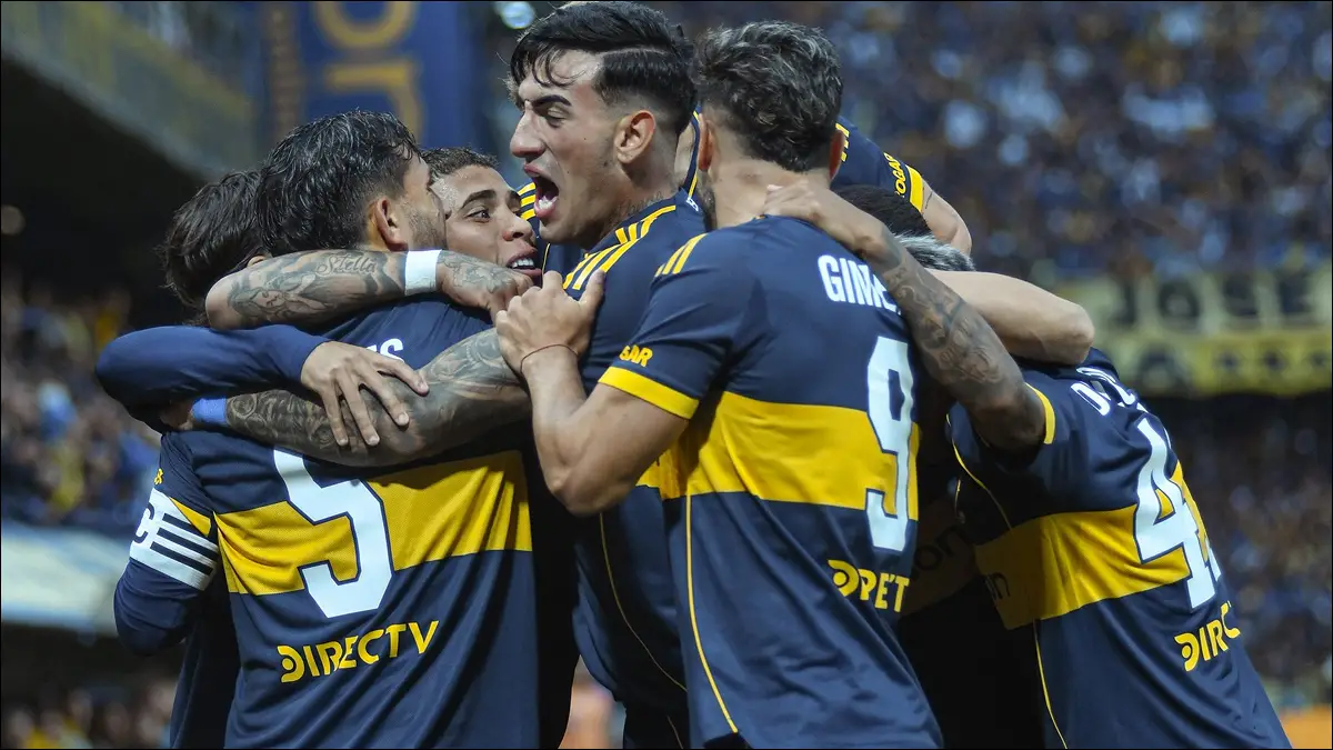 GOL QUE VALE ORO. Boca celebra el tanto que abrió el duelo y encaminó la clasificación en una Bombonera encendida.