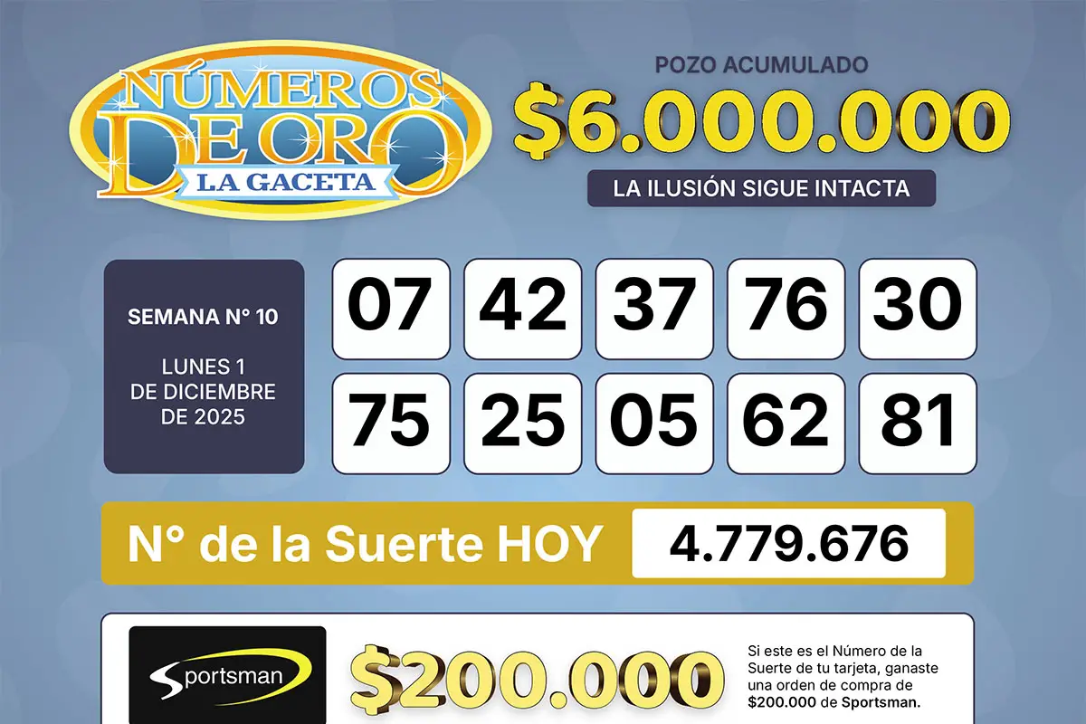 Los Números de Oro de LA GACETA del 1 de diciembre de 2025