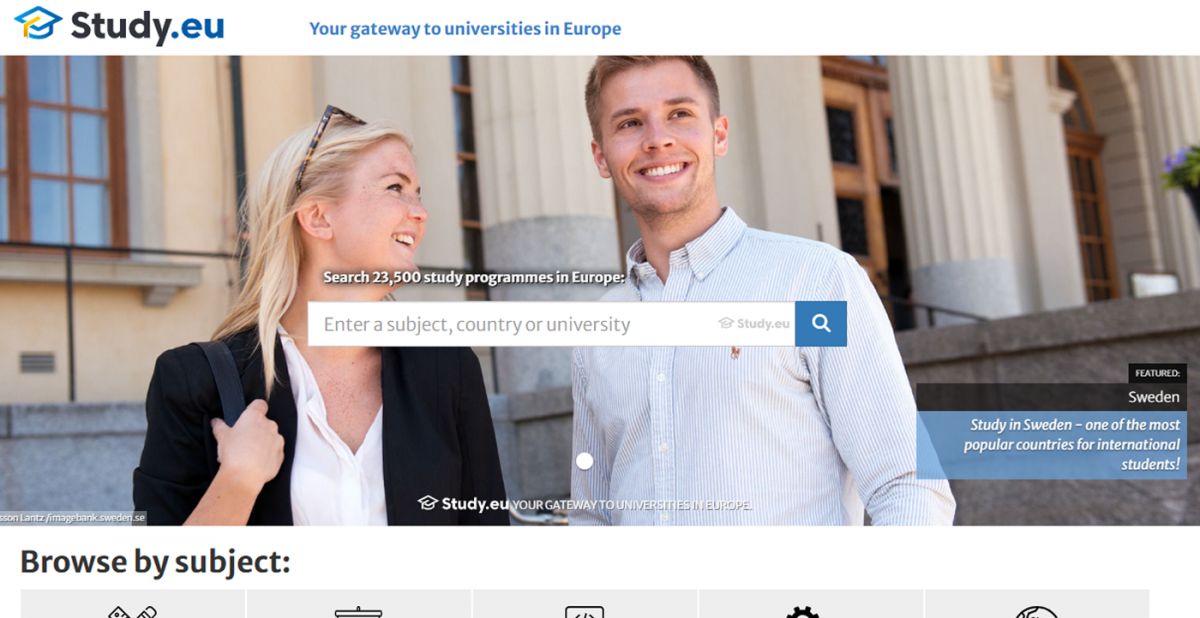 STUDY IN EUROPE. La plataforma se presenta a sí misma como un portal a las universidades europeas. / CAPTURA DE PANTALLA