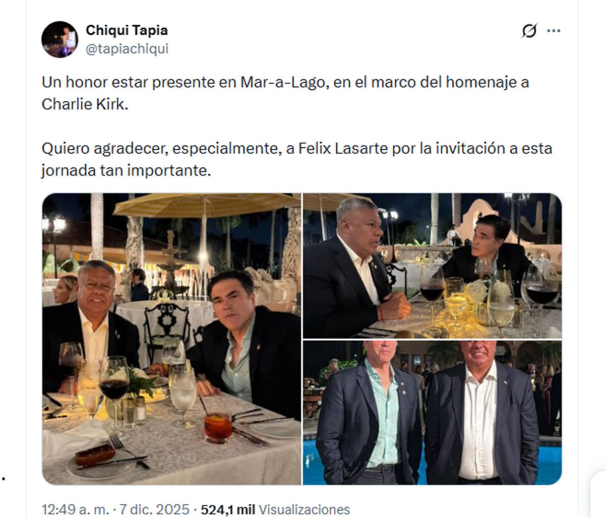 HONOR. Chiqui Tapia compartió en sus redes las imagenes del evento en Mar-a-Lago.