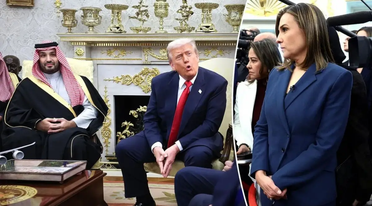 MOMENTO INCÓMODO. Trump, reunido con el príncipe Mohamed Bin Salman, responde molesto a la periodista Mary Bruce, de “ABC News”.