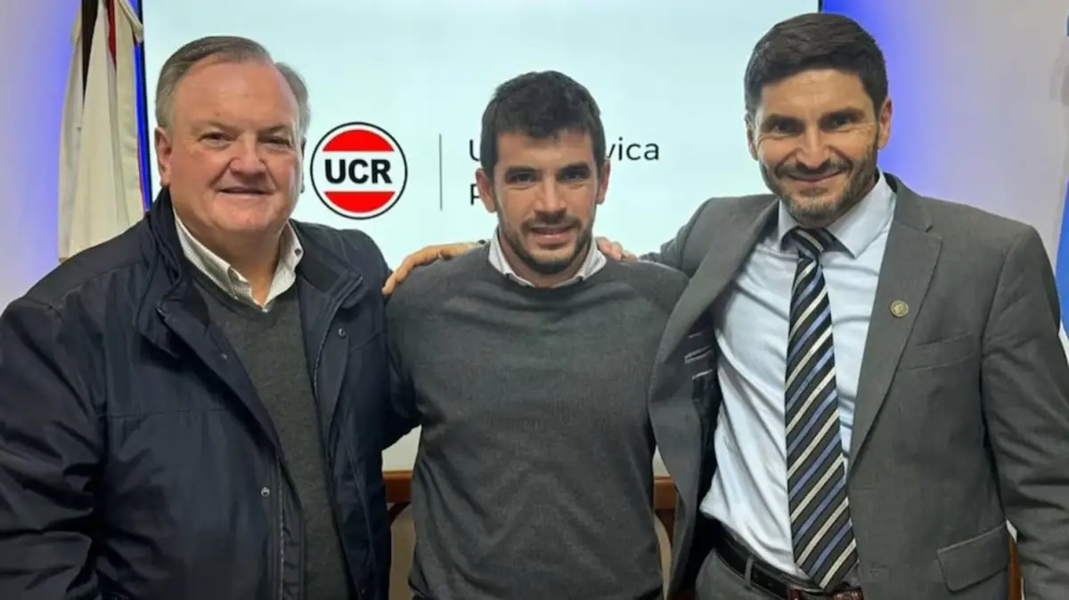 UCR. Los máximos referentes del partido en Santa Fe: Felipe Michlig, Leonel Chiarella y Maximiliano Pullaro.