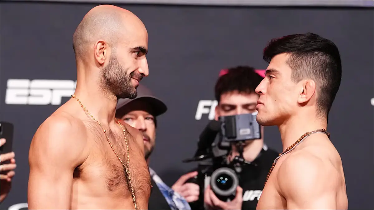 DESAFÍO. Giga Chikadze y Kevin Vallejos se enfrentarán este sábado en Las Vegas, en una pelea clave del peso pluma que puede definir el ingreso del argentino al top 15 de la UFC.