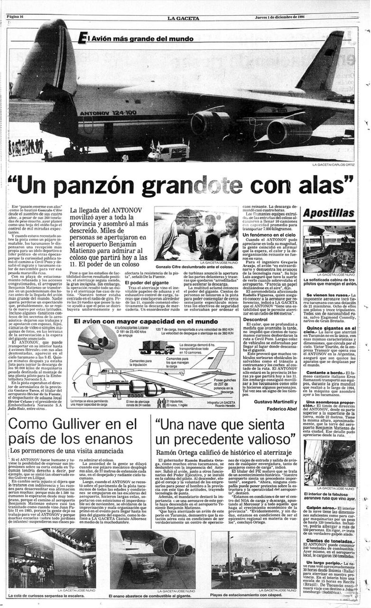 Recuerdos fotográficos: el avión Antonov, “un panzón grandote con alas” que aterrizó en Tucumán en 1994