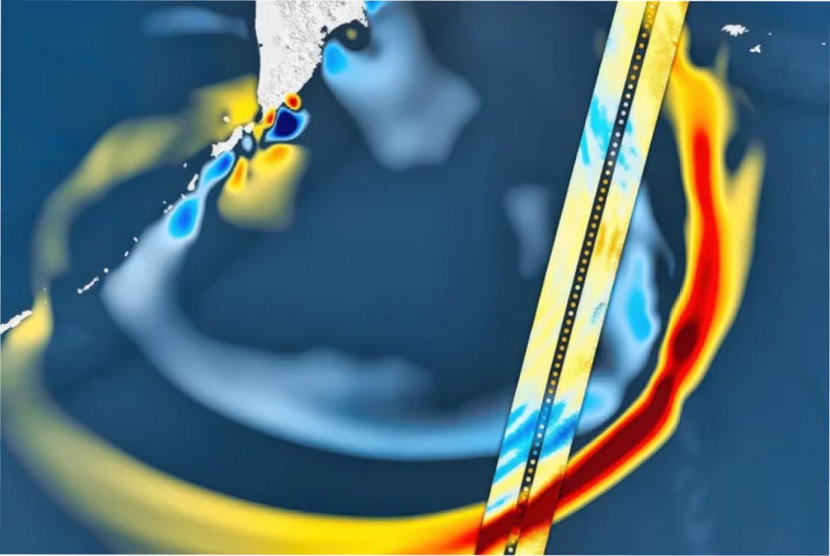 El satélite capturó la primera franja espacial de alta resolución de un gran tsunami en la zona de subducción.