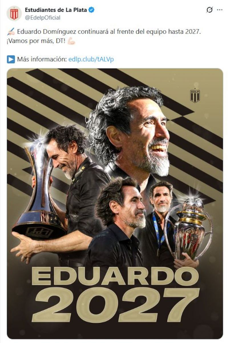 Continuidad y proyecto: Estudiantes le renovó el contrato a Eduardo Domínguez por dos años