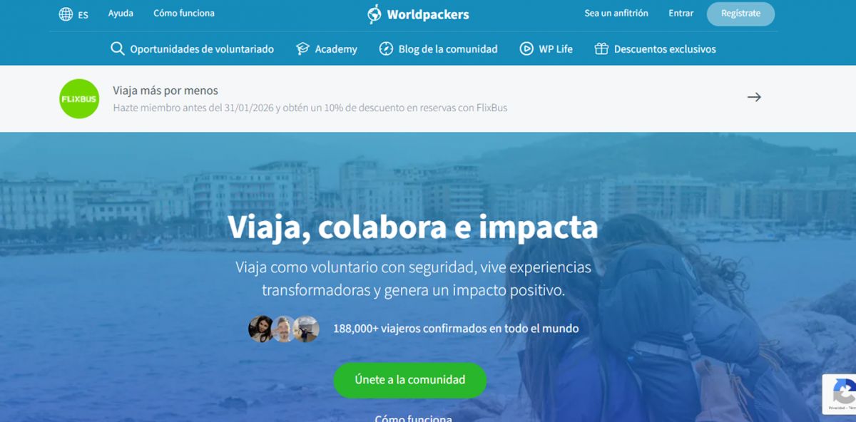 LA PÁGINA. Worldpackers es una plataforma colaborativa que te conecta con anfitriones del mundo entero para viajar intercambiando tus habilidades por alojamiento. / CAPTURA DE PANTALLA