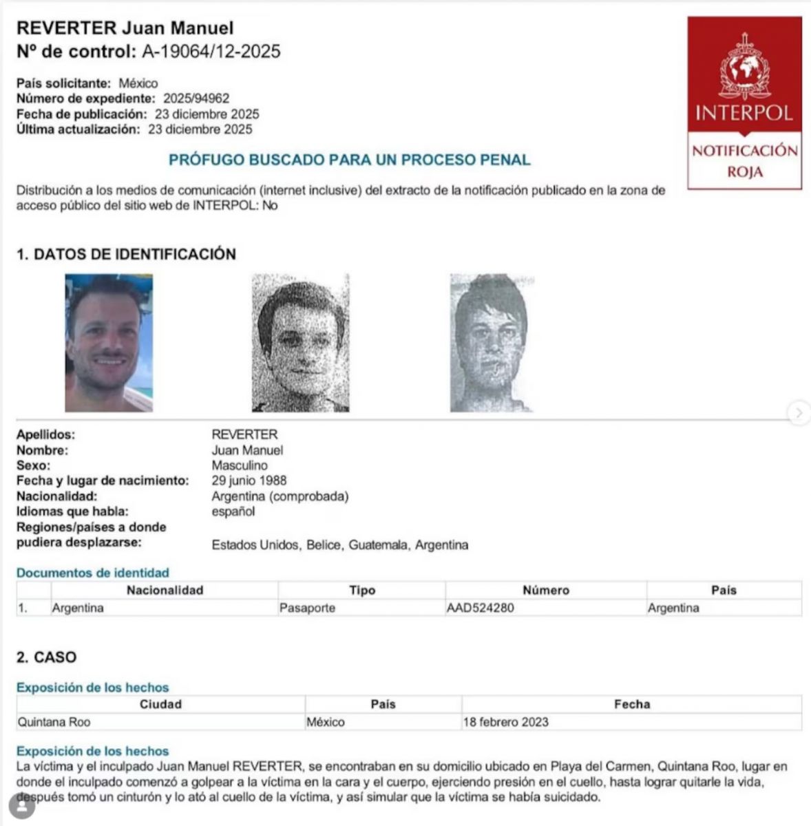 Interpol emitió una alerta roja para capturar al ex novio de una modelo argentina hallada muerta en México