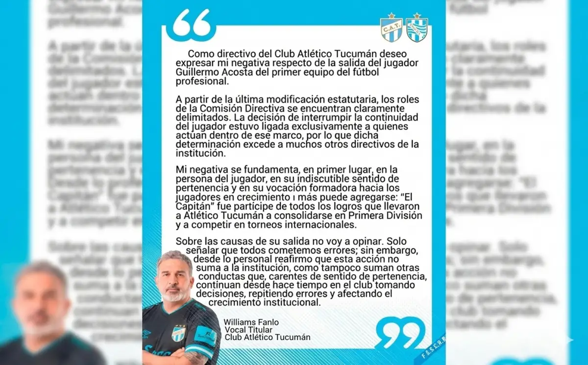 EL DESCARGO. Fanlo publicó un comunicado a través de sus redes sociales en el que manifestó su 