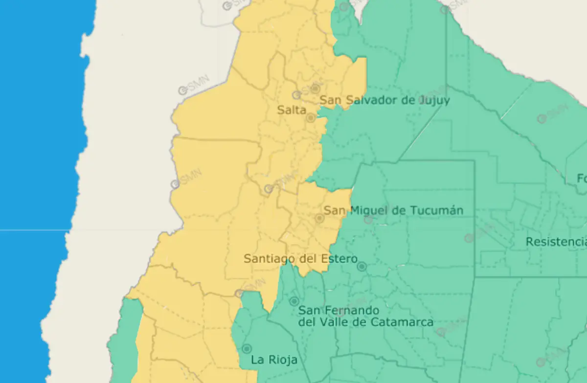 El sistema de alerta temprana puso bajo advertencia de primer nivel al NOA para este sábado.