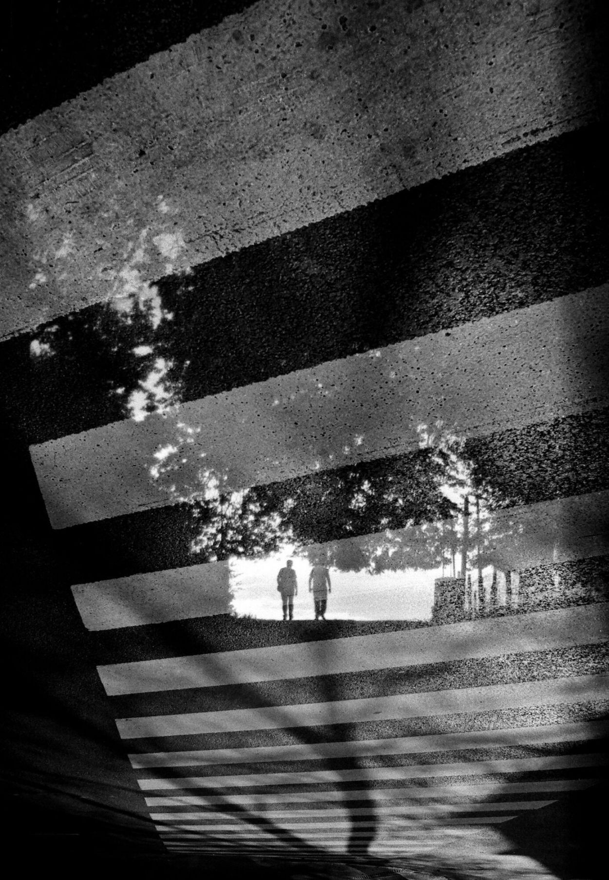 PERSONAS EN TRÁNSITO. Dos siluetas se recortan en un paso peatonal.