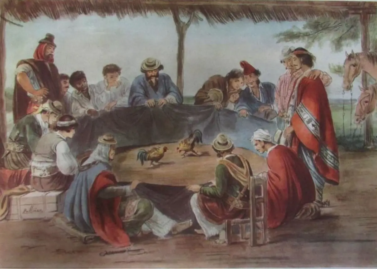 REGISTRO COSTUMBRISTA. “Riña de gallos” es una acuarela del artista brasileño de origen galo Jean León Pallière, que está fechada en 1858.