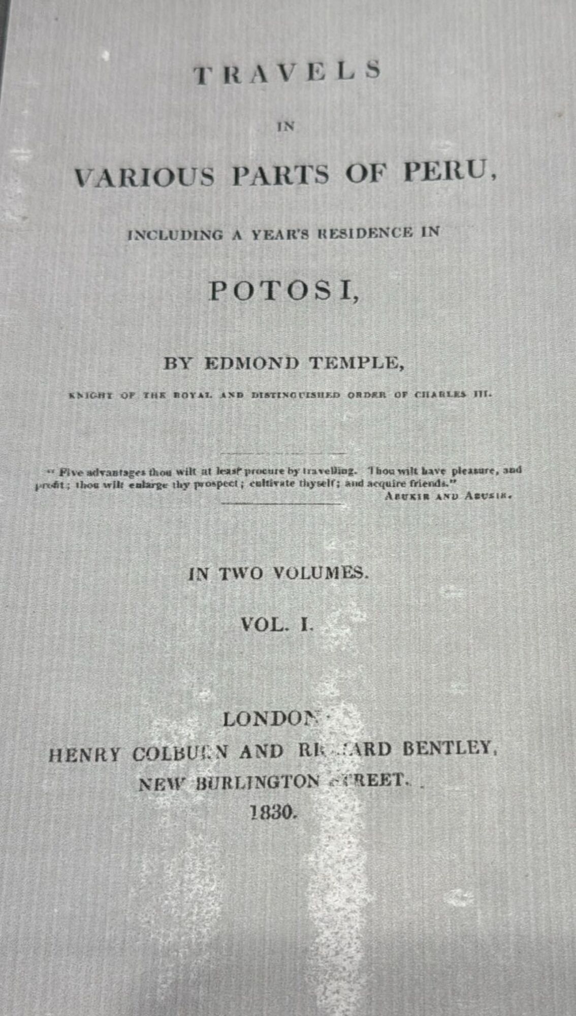 PORTADA. El libro que publicó Temple en Inglaterra cuatro años después de su viaje a esta región.