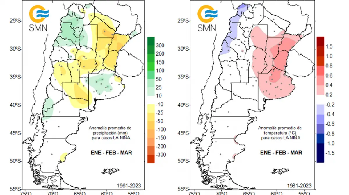 Las condiciones del ENOS son consistentes con una fase débil de La Niña. Fuente: SMN 