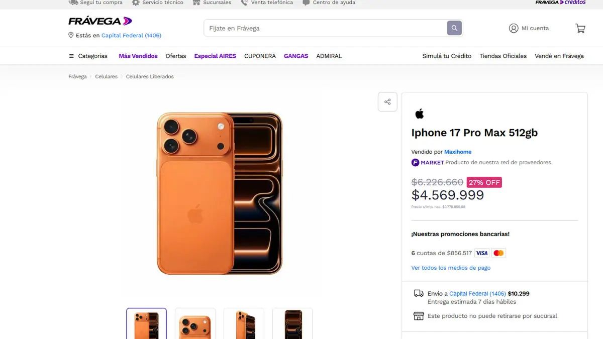 IPHONE 17 PRO MAX. El precio no mostró cambios tras la eliminación del arancel de importación.