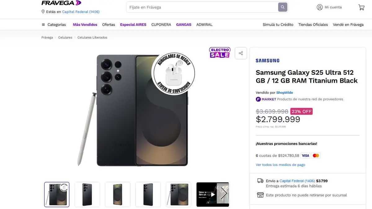SAMSUNG GALAXY S25 ULTRA. El valor se mantuvo igual dos semanas después del arancel cero.