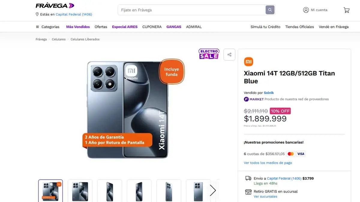 XIAOMI 14T. Conservó el mismo precio pese a la quita del arancel.