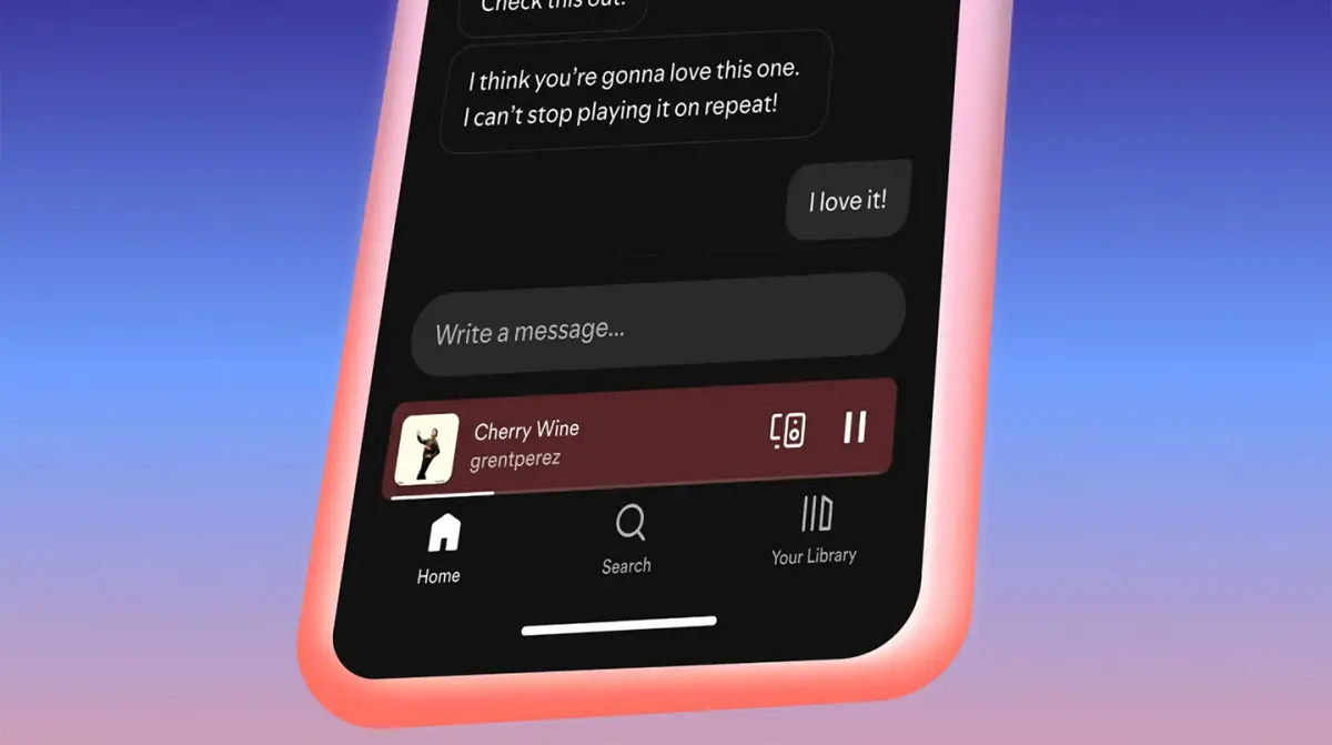 La opción de enviar mensajes desde la app llega a Spotify. Fuente: Spotify