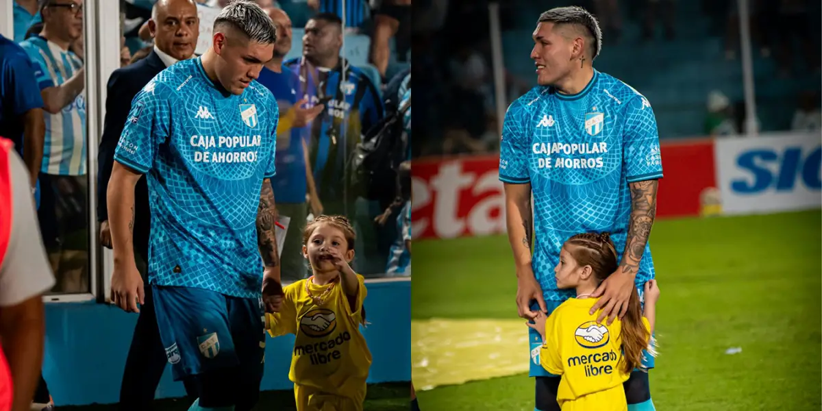 FAMILIA. El delantero ingresó al campo de juego de la mano de su hija y vivió una noche especial acompañado por sus seres queridos.