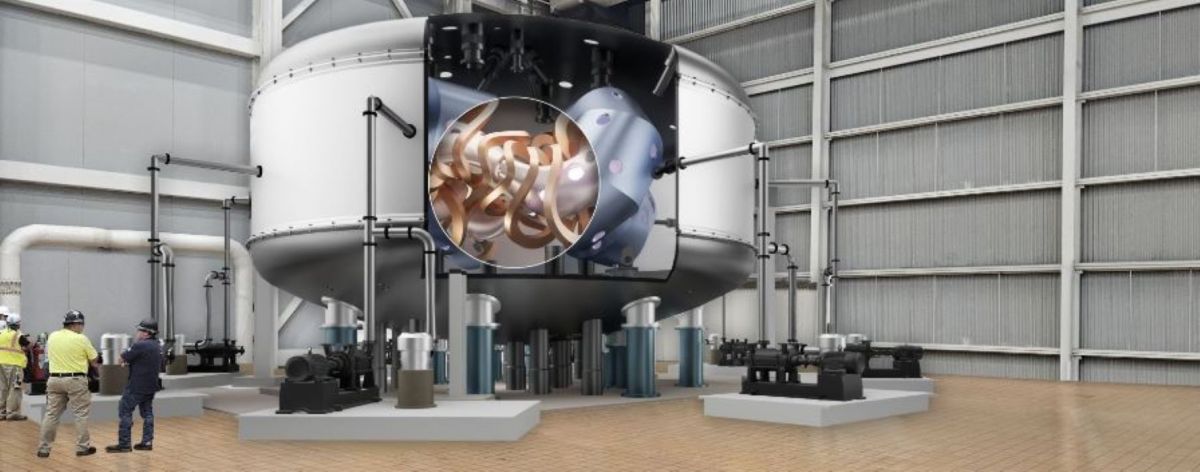 ASÍ SE VERÁ. En las redes sociales ya circulan ilustraciones del prototipo del stellarator Infinity One dentro de lo que será la planta de combustibles fósiles. (Imagen de Business Wire)