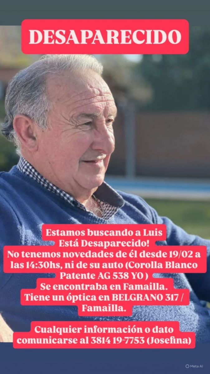 Un comerciante de 74 años desapareció en Famaillá y su familia pide ayuda