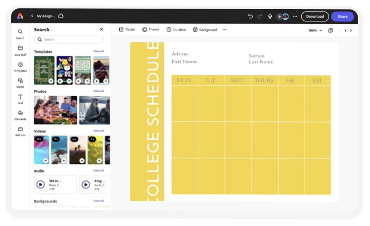CRONOGRAMA. Una gran herramienta para usar es Adobe Express. / CAPTURA DE PANTALL