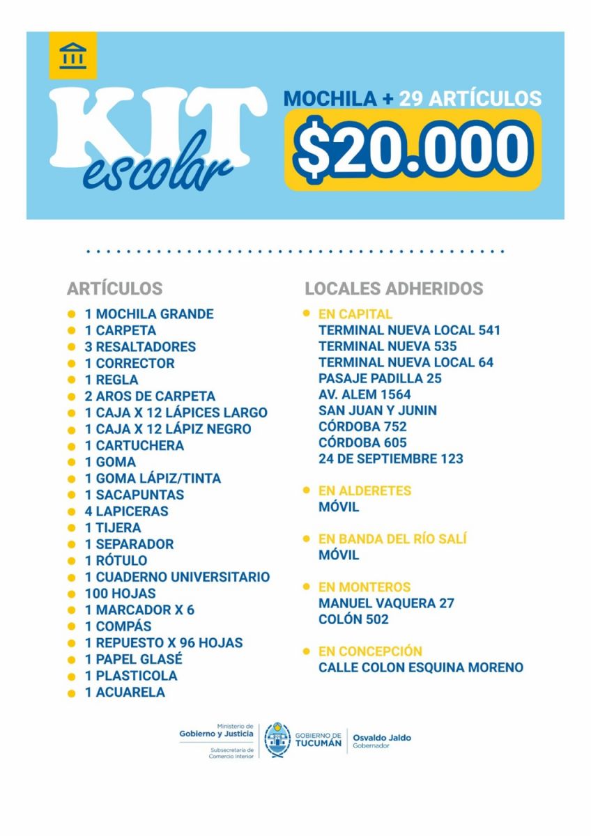 El Gobierno de Tucumán presentó el kit escolar 2026: mantiene el mismo precio por tercer año consecutivo