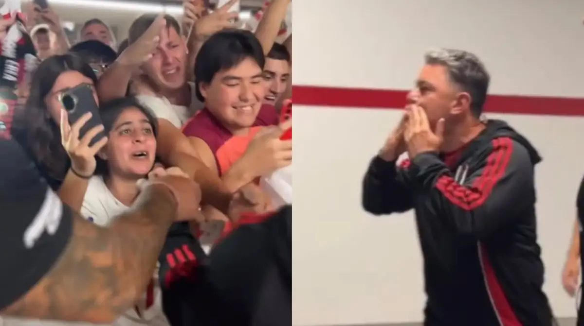 BESOS PARA TODOS. Marcelo Gallardo saluda a los fanáticos que esperaban en las inmediaciones del estadio.