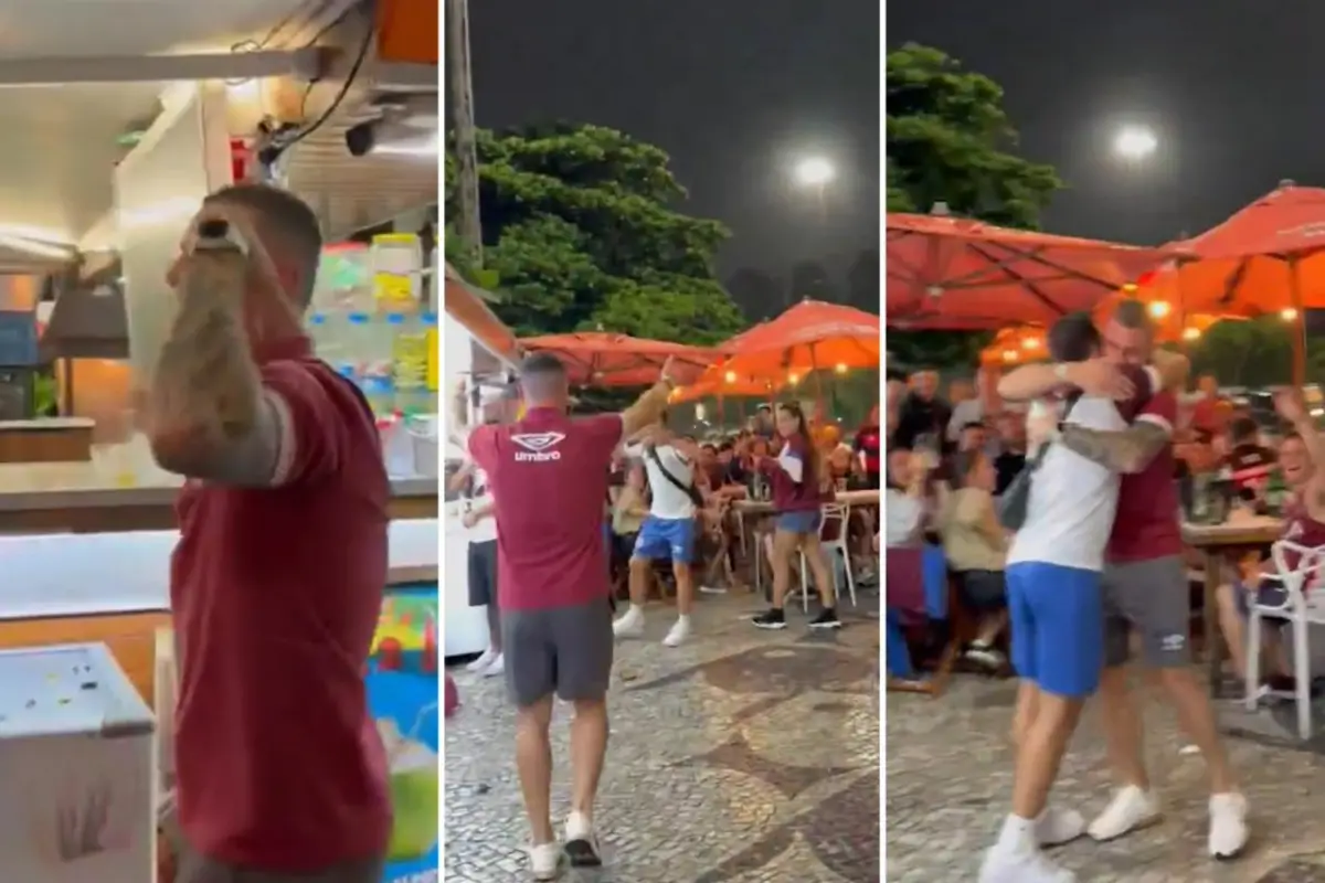 FESTEJO. Ramiro Carrera celebró con los fanáticos de Lanús en las playas de Copacabana.