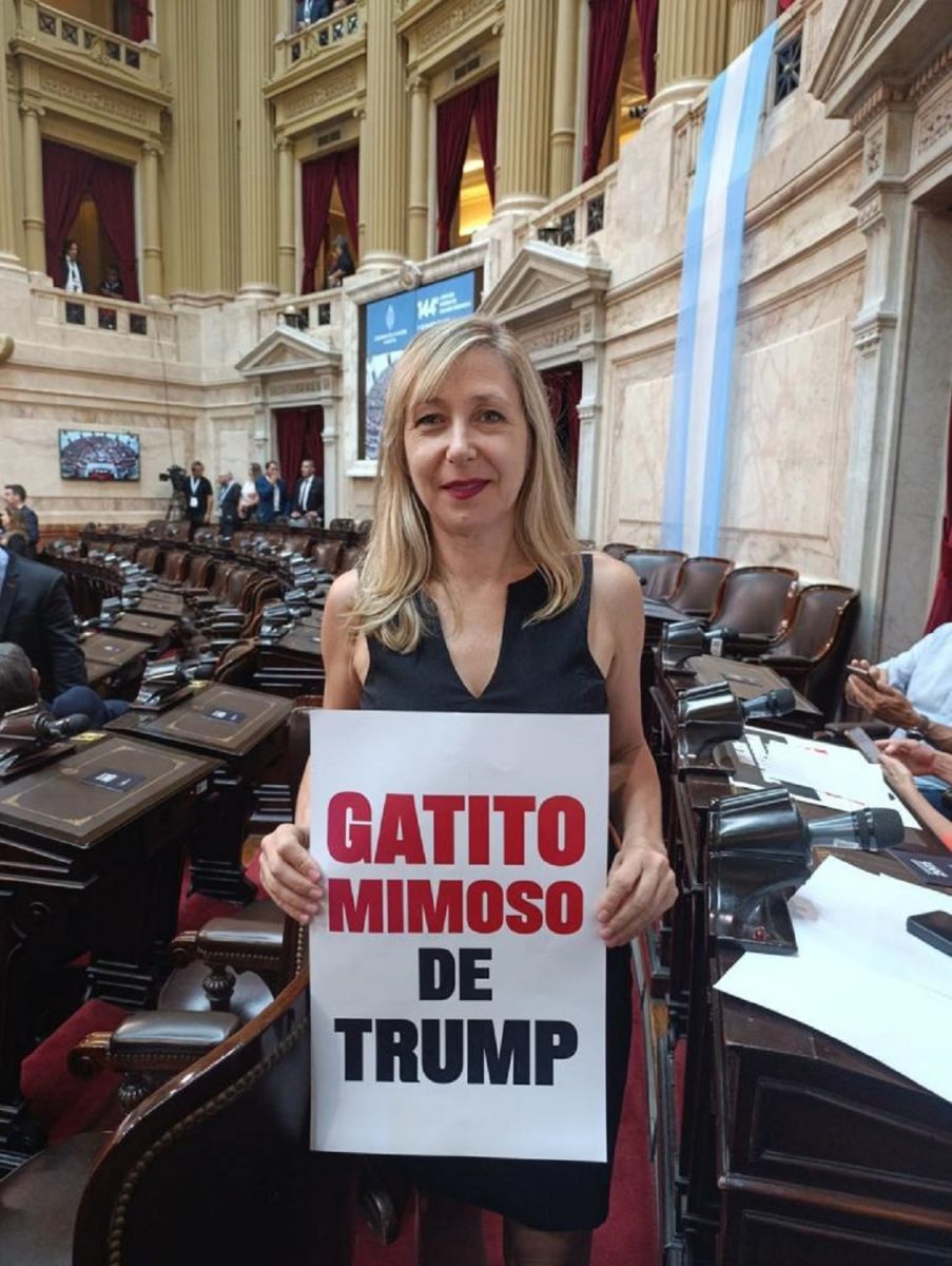 MENSAJE. El cartel que Bregman mostró en el recinto. 