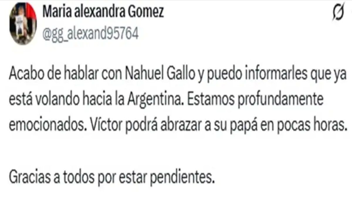 El gendarme Nahuel Gallo arribó esta madrugada a la Argentina, luego de haber estado 448 días preso en Venezuela
