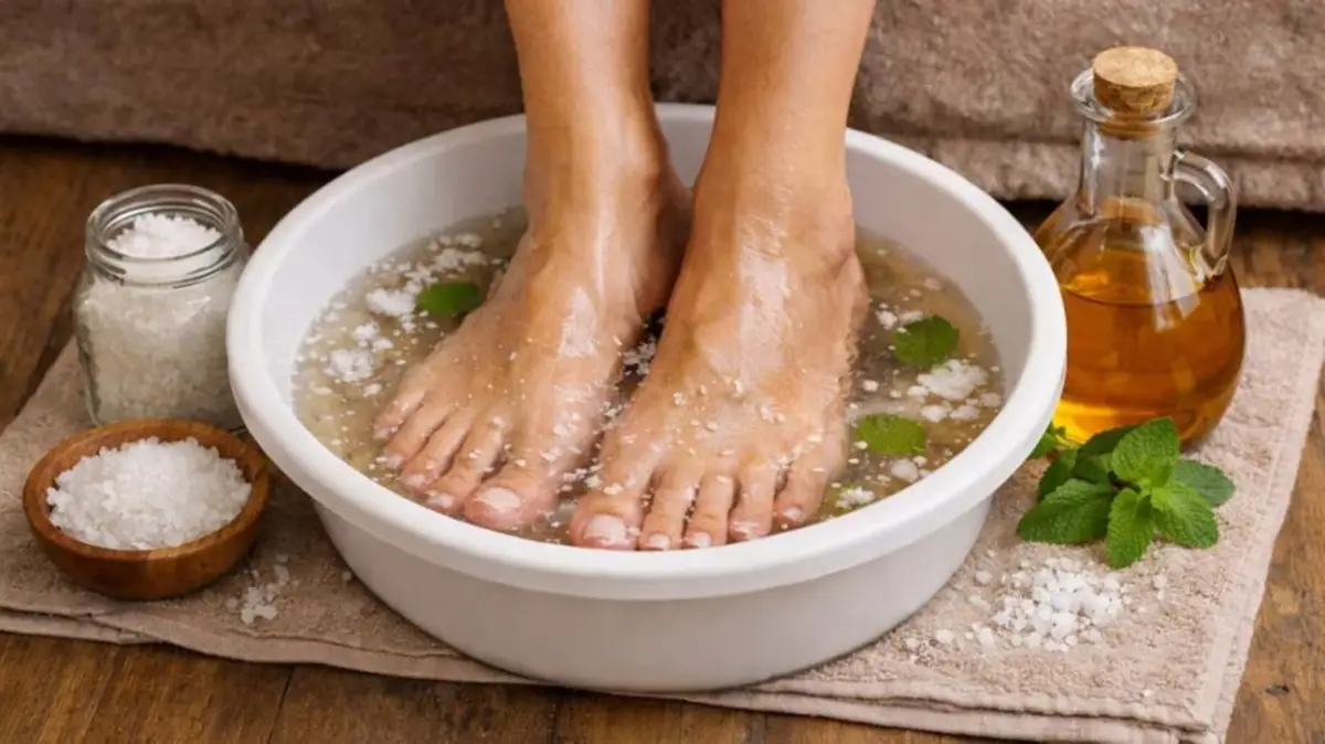 El baño de pies con vinagre y sal es un método casero recomendado para la higiene profunda y prevención de infecciones superficiales