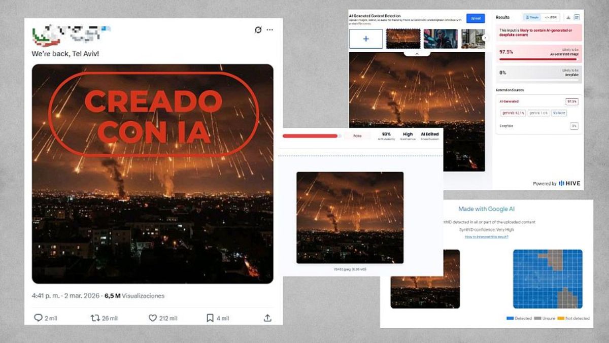 Mensaje que difunde la imagen generada y resultado del análisis con herramientas de detección VerificaRTVE