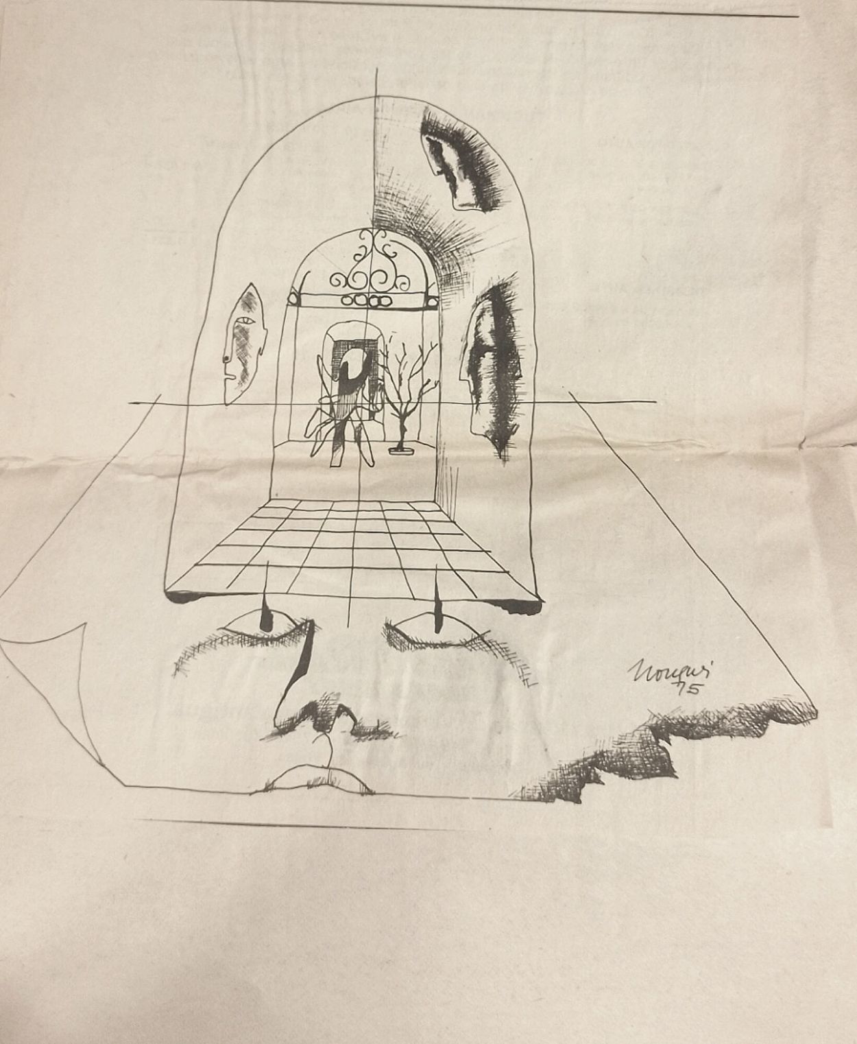 Otra ilustración, en este caso para el poema “Gente en los sueños”, de Manuel J. Castilla. (LA GACETA Literaria, 9 de noviembre de 1975)