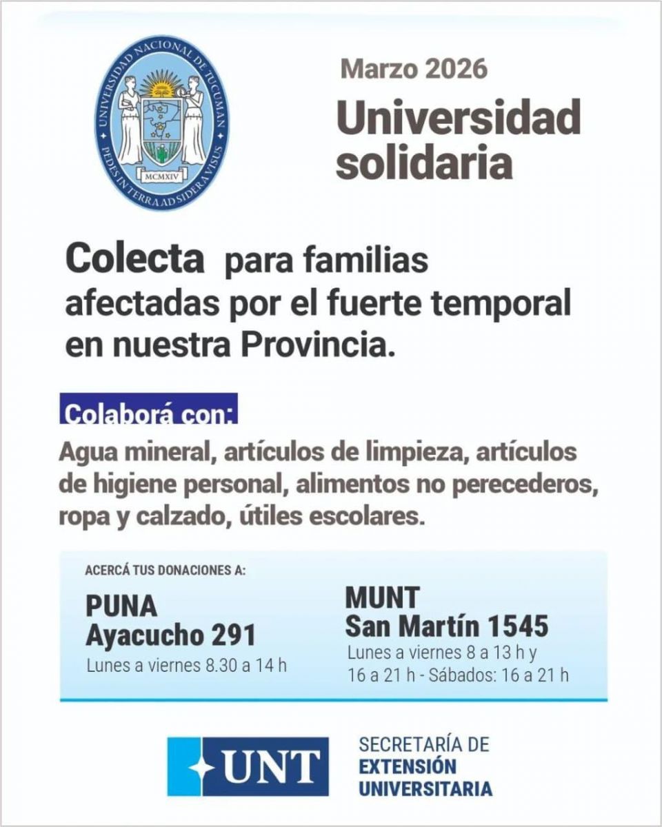La UNT lanzó una colecta solidaria para asistir a familias afectadas por el temporal