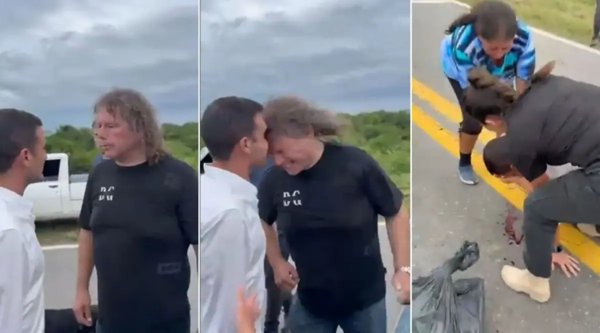 TODO REGISTRADO. El momento de la agresión quedó grabado por cámaras de celulares. El hecho se produjo en medio de la ruta 157.