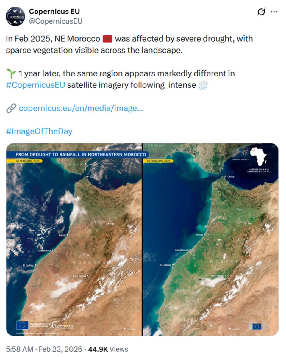 Imágenes satelitales revelan un impactante cambio en el territorio de Marruecos