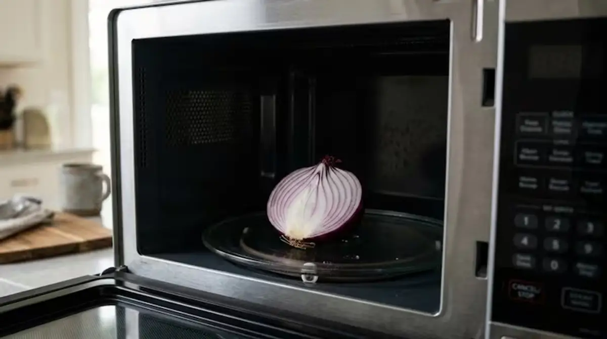 Por qué deberías colocar media cebolla en el microondas apagado: el truco definitivo de limpieza