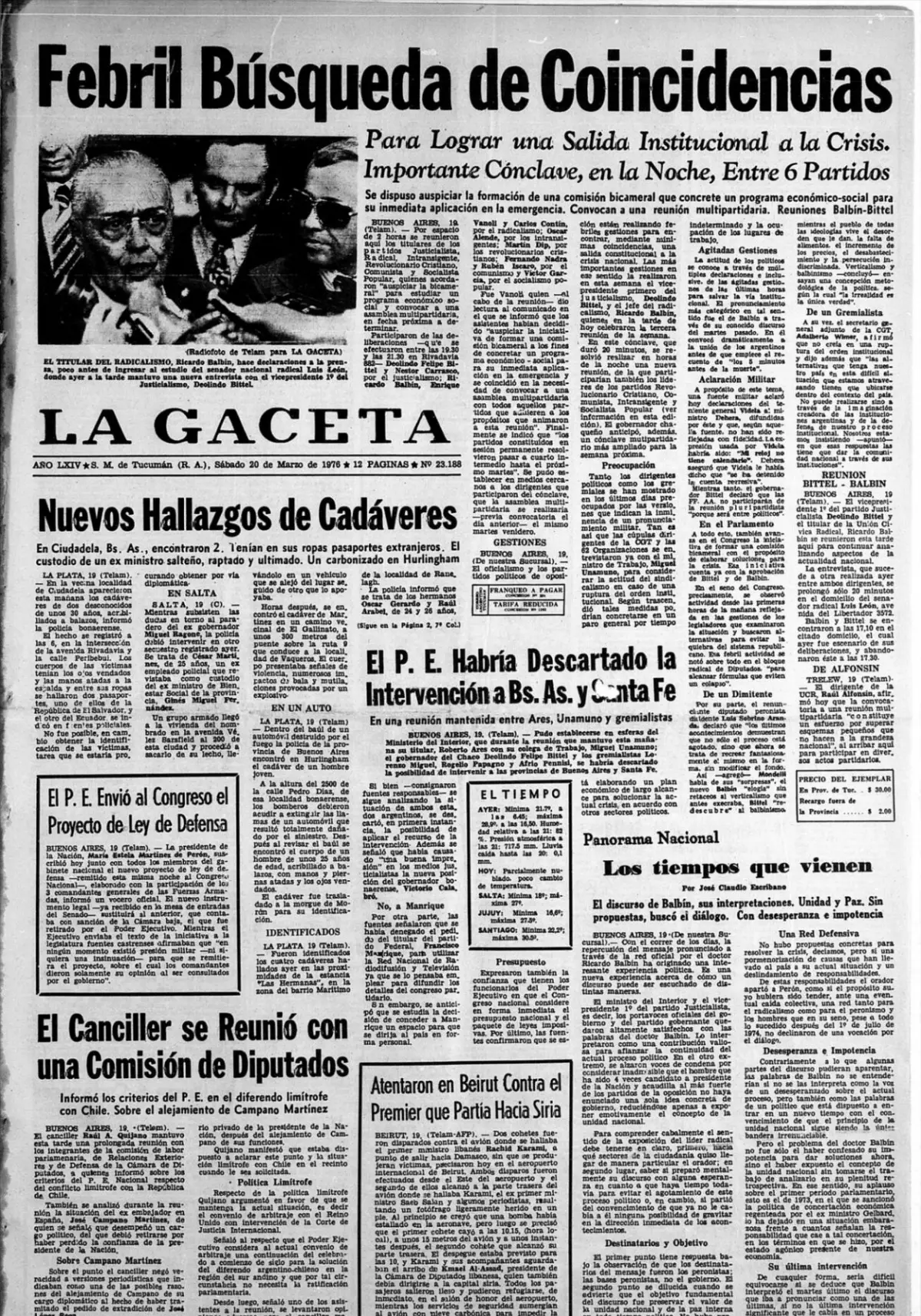 LA GACETA DEL 20 DE MARZO. Ya era tarde para encontrar coincidencias políticas, porque el golpe estaba decretado.