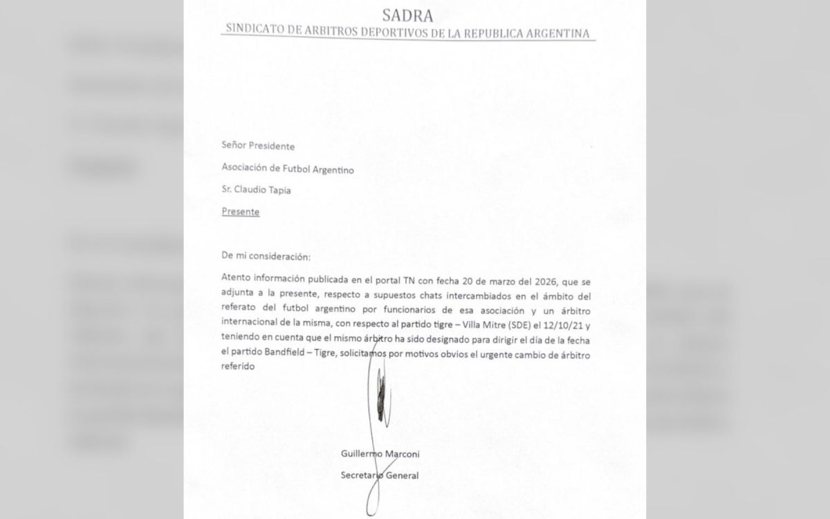 OFICIAL. La carta que SADRA envió a 