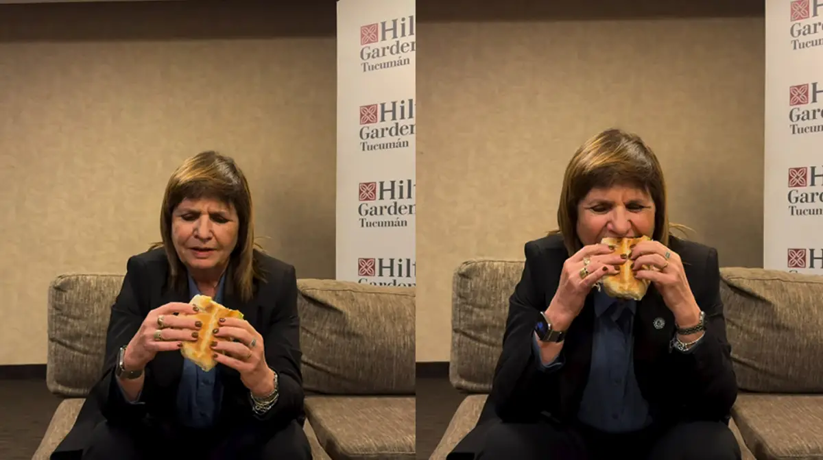 Patricia Bullrich probó el sánguche de milanesa tucumano. 