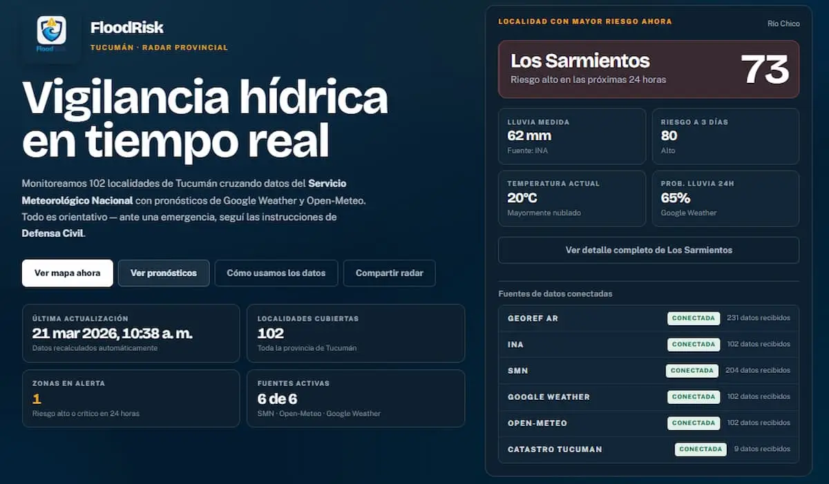 FloodRisk, la app que construyó un tucumano para alertar inundaciones